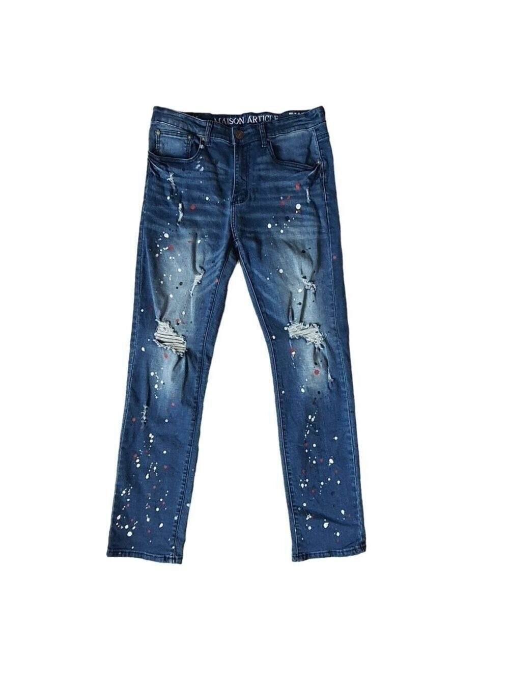 Maison Article Johnny Straight Leg 34/32 Spattered Paint Distressed Ripped Jeans